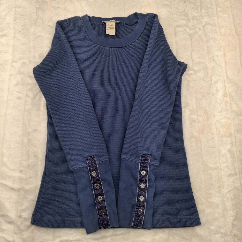 Sundance Thermal Waffle Blue Long Sleeve Women's XSP Layering Boho